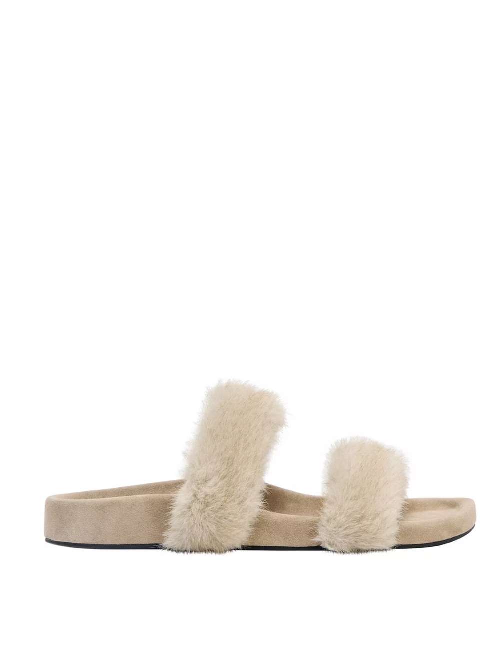 Zara FAUX FUR FLAT SANDALS Beige